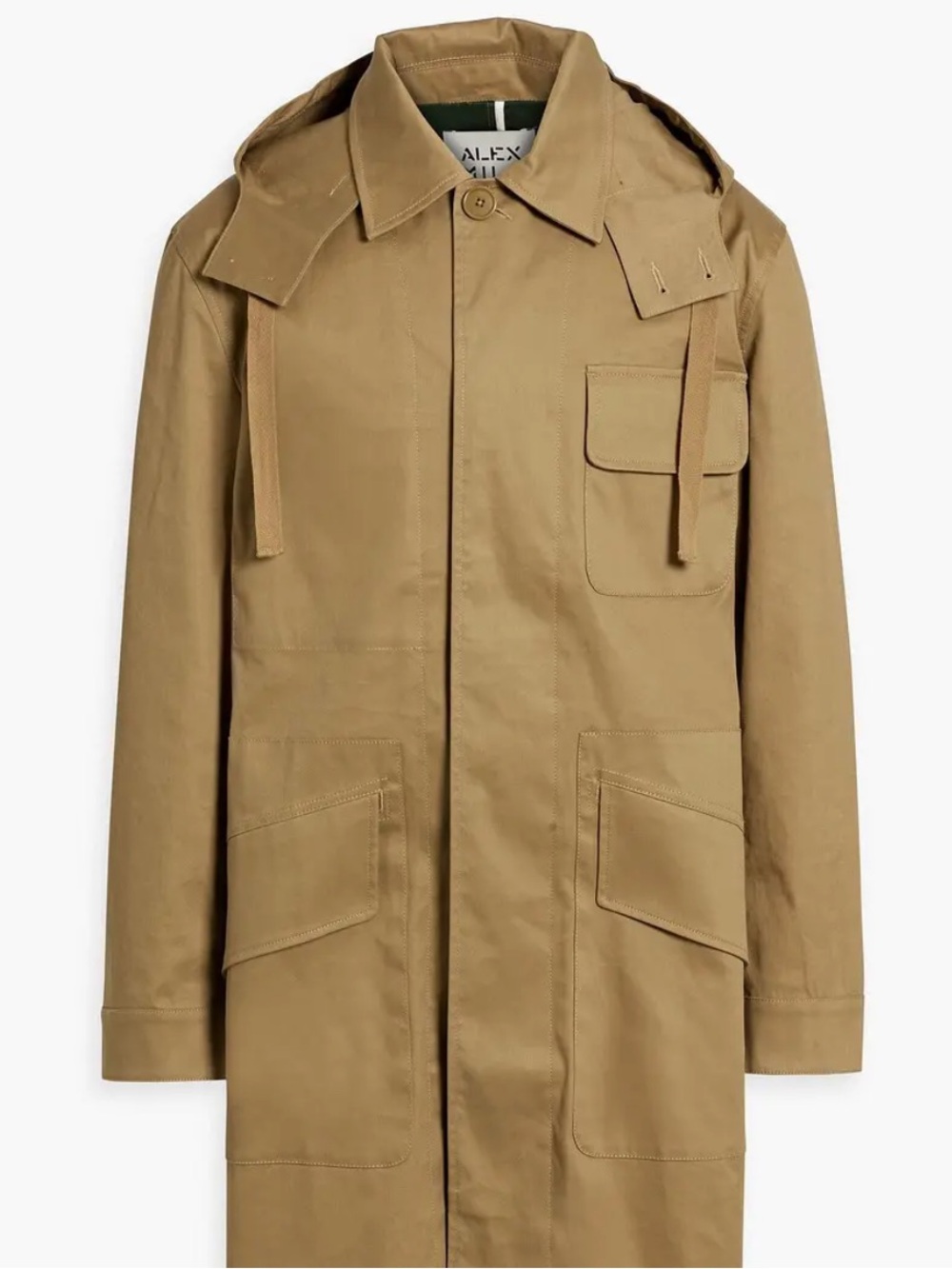 Alex Mill Tan Hooded Cotton Gabardine Trench Coat Patch Pockets Med.